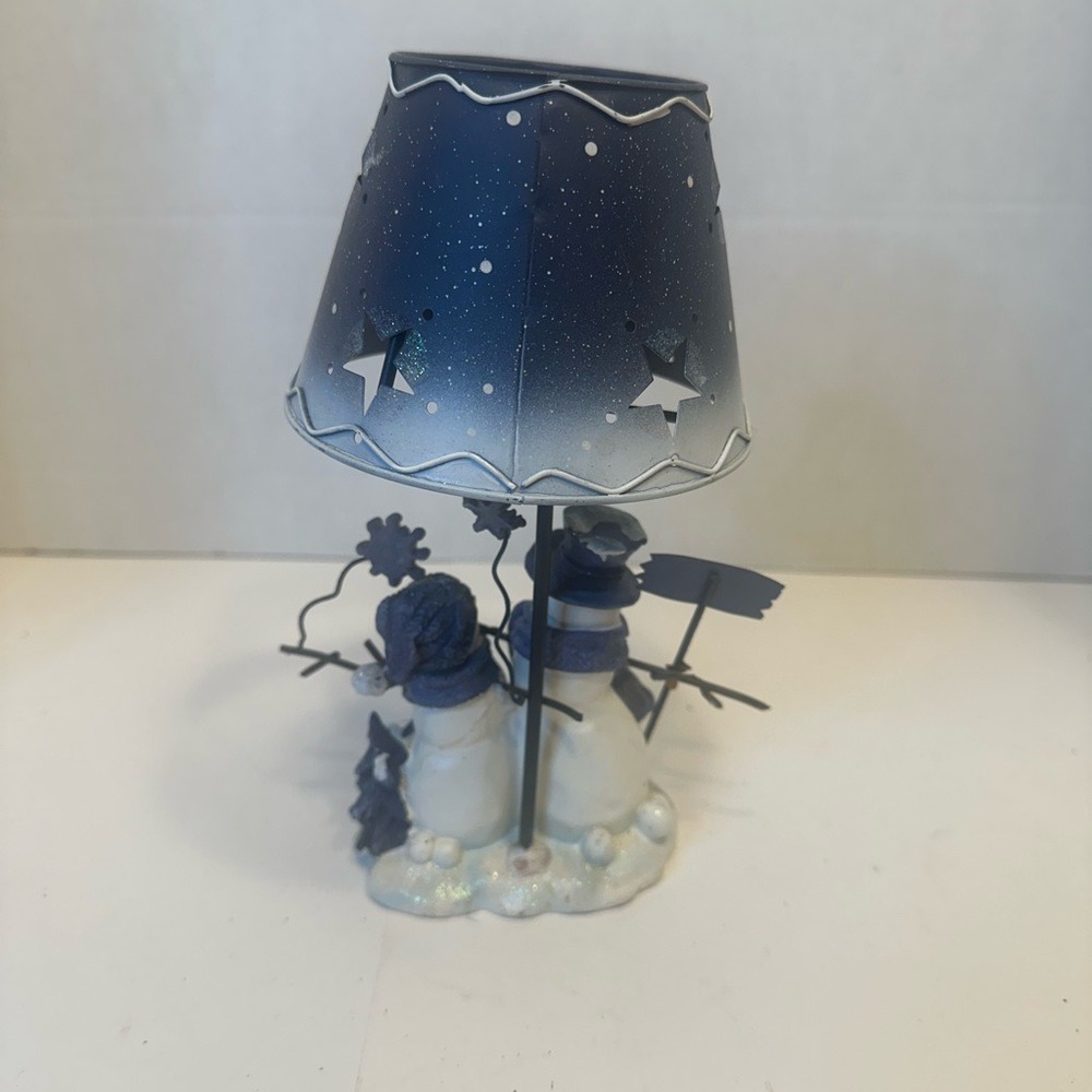Snowman Let It Snow Jar Candle Holder Topper Blue Star Metal Shade Winter Decor - Picture 6 of 12